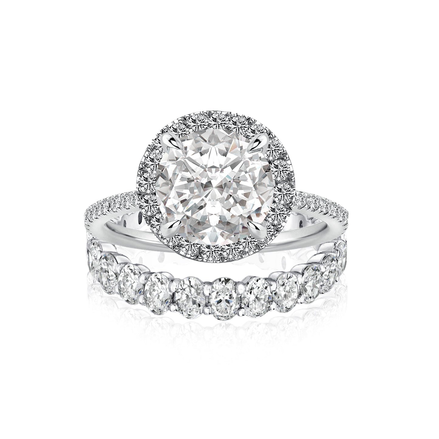 Aurevyn 2.0 Ct Halo Round Cut White Gold Wedding Ring with Oval Cut Wedding Band