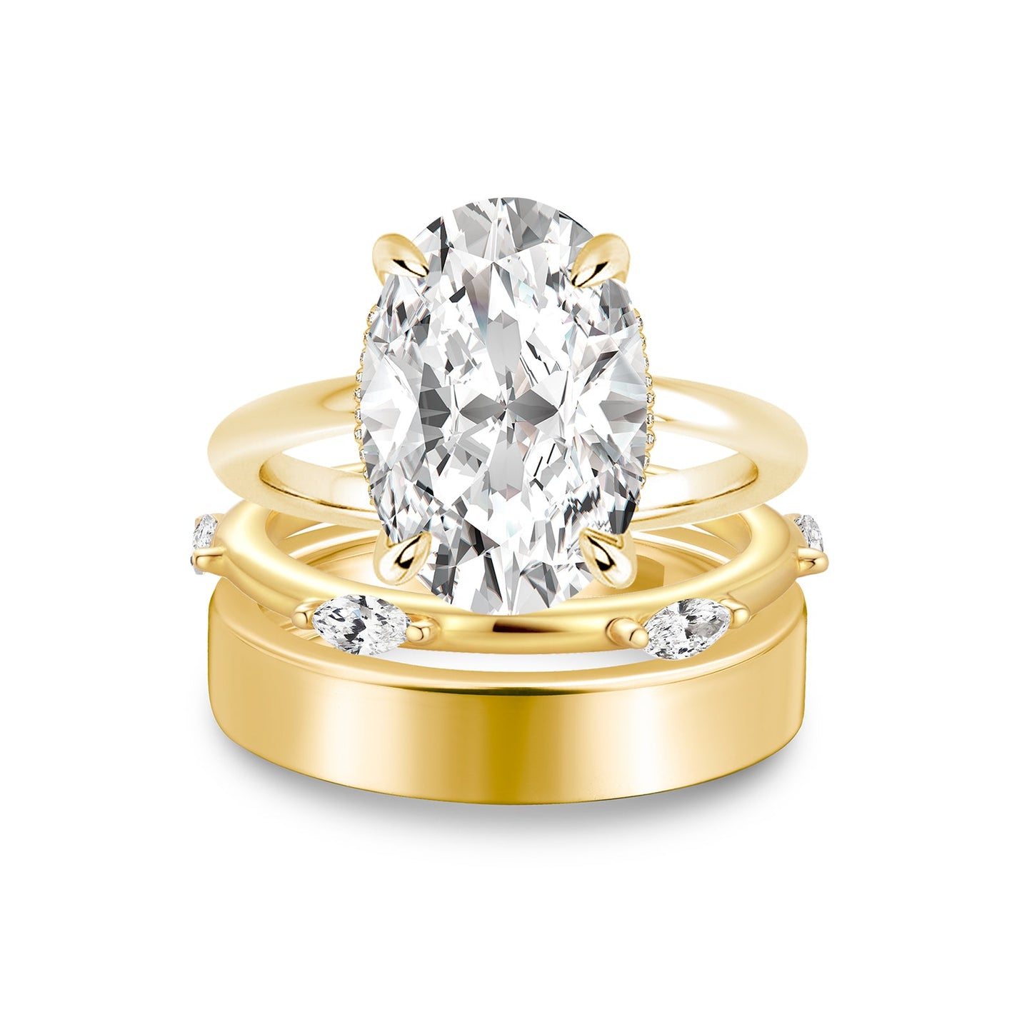 Aurevyn Moissanite 3PC 5.5 Ct Oval Cut Yellow Gold Wedding Ring Set For Women
