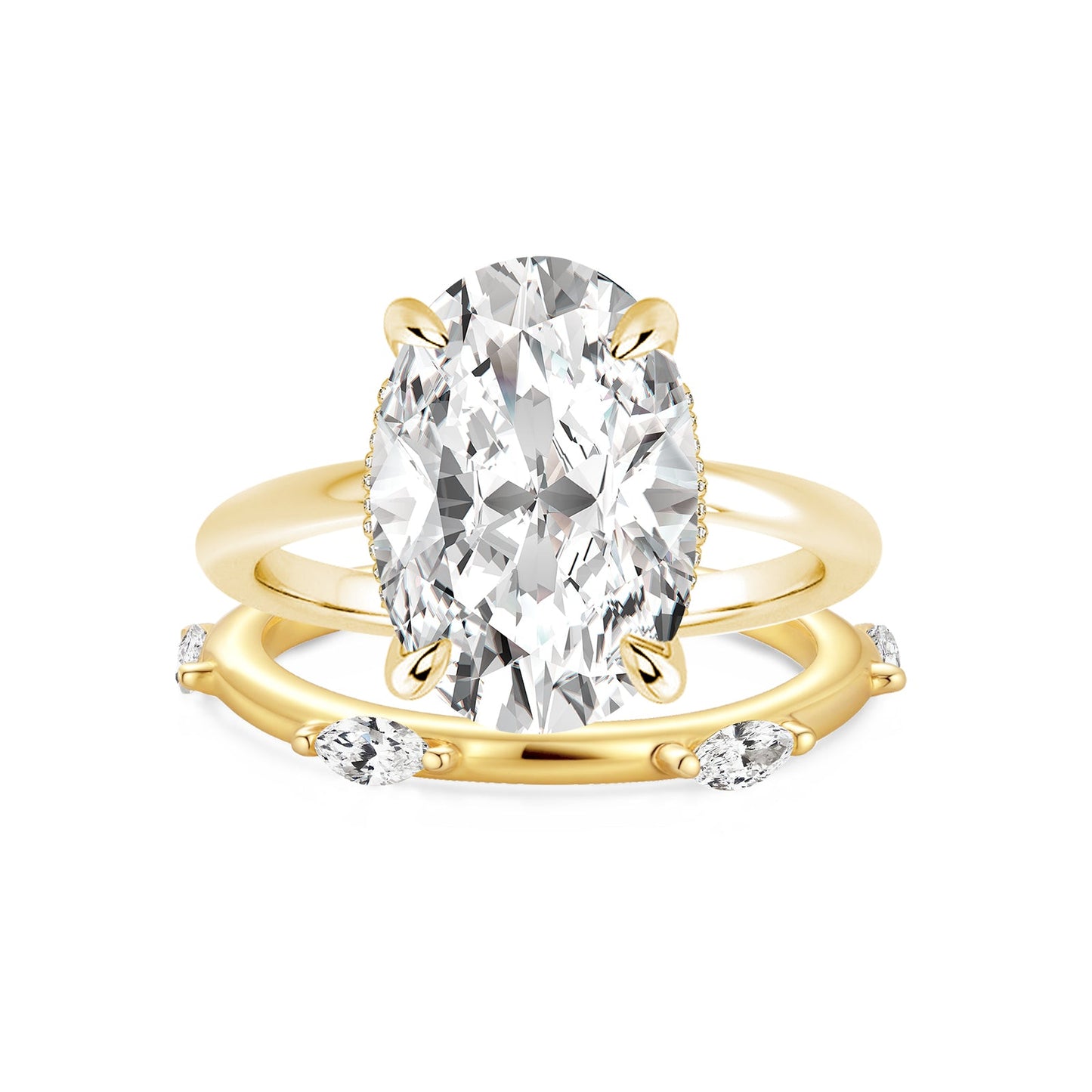 Aurevyn Moissanite 5.5Ct Solitaire Oval Cut Engagement Ring with Marquise Cut Wedding Band
