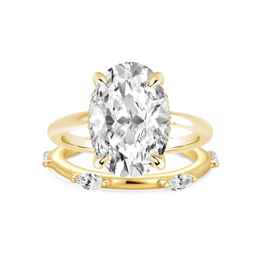 Aurevyn Moissanite 5.5Ct Solitaire Oval Cut Engagement Ring with Marquise Cut Wedding Band