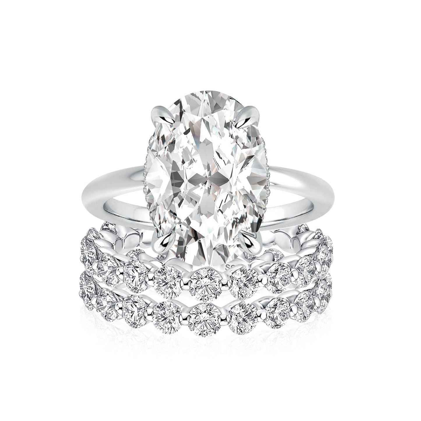 Aurevyn Moissanite 5.5Ct Hidden Halo Oval Cut Engagement Ring with 1.5 Ct Round Cut Yellow Gold Anniversary Ring