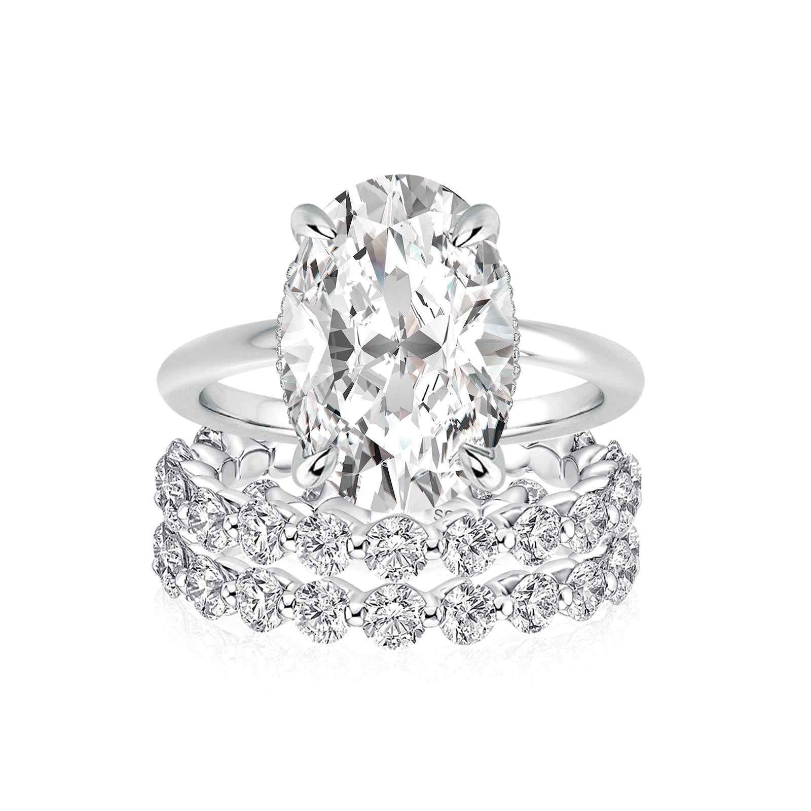 Aurevyn Moissanite 5.5Ct Hidden Halo Oval Cut Engagement Ring with 1.5 Ct Round Cut Yellow Gold Anniversary Ring