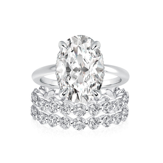 Aurevyn Moissanite 5.5Ct Hidden Halo Oval Cut Engagement Ring with 1.5 Ct Round Cut Yellow Gold Anniversary Ring