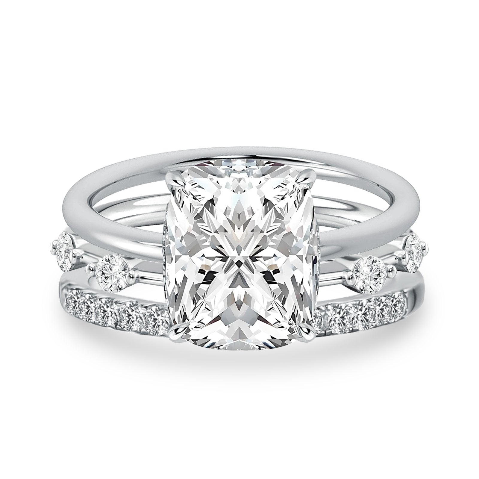 Aurevyn Moissanite 4.0Ct Cushion Cut Solitaire White Gold 3PC Wedding Ring Set