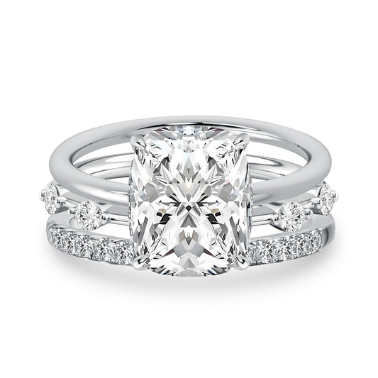 Aurevyn Moissanite 4.0Ct Cushion Cut Solitaire White Gold 3PC Wedding Ring Set