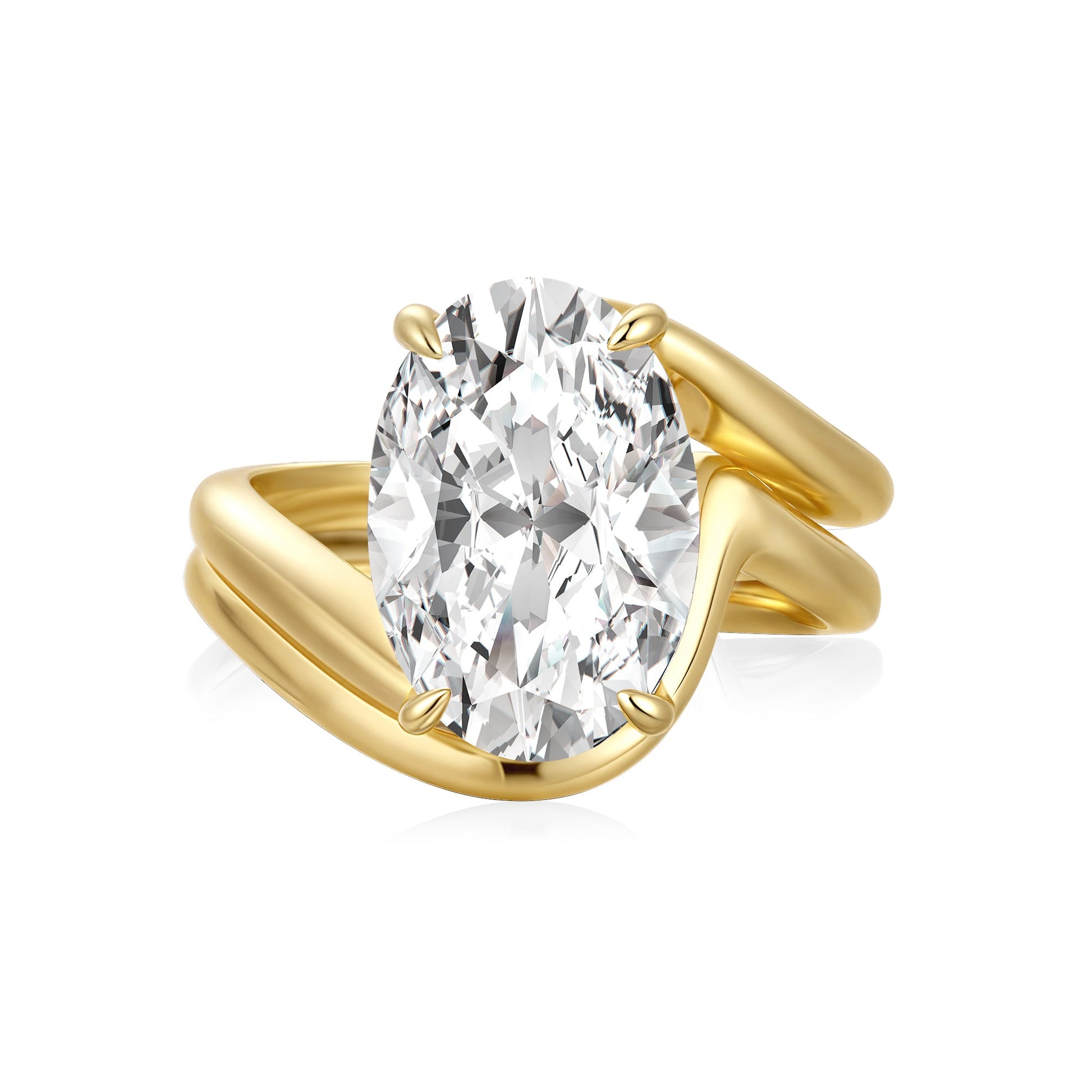 Aurevyn 2PC Moissanite Wedding Sets 5.5Ct Oval Cut Yellow Gold Bypass Engagement Ring with Curved Wedding Band