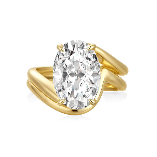 Aurevyn 2PC Moissanite Wedding Sets 5.5Ct Oval Cut Yellow Gold Bypass Engagement Ring with Curved Wedding Band