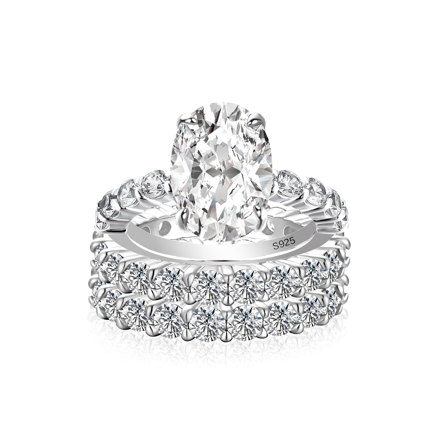 Aurevyn Moissanite 4.0Ct Oval Cut White Gold Bridal Ring Set with Round Cut Full Wedding Band