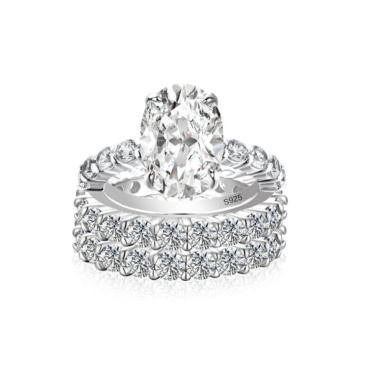 Aurevyn Moissanite 4.0Ct Oval Cut White Gold Bridal Ring Set with Round Cut Full Wedding Band