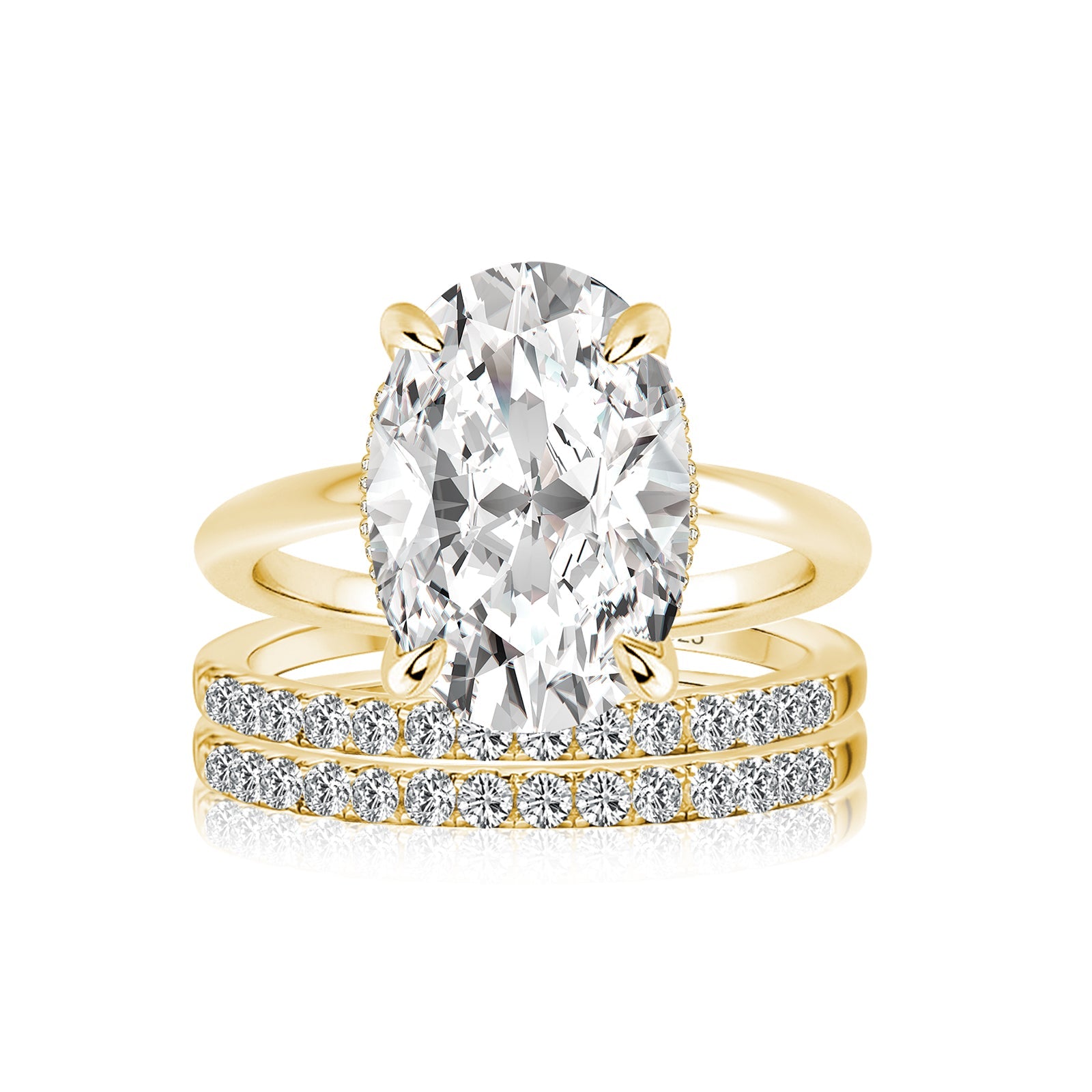Aurevyn Moissanite 4.0Ct Solitaire Oval Cut Yellow Gold With Pavé Wedding Ring