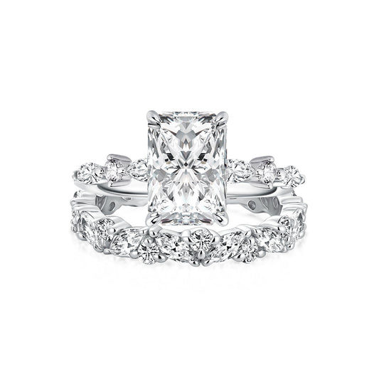 Aurevyn Moissanite 3.5 Ct Radiant Cut White Gold Engagement Ring with Marquise & Round Wedding Ring