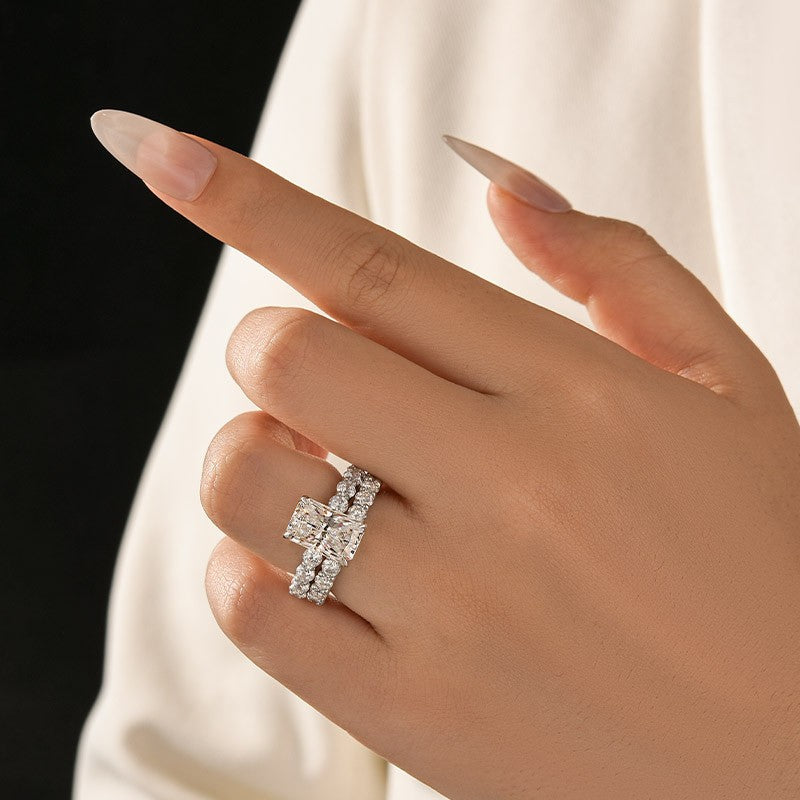 Aurevyn Moissanite 3.5 Ct Radiant Cut White Gold Wedding Ring Set For Women