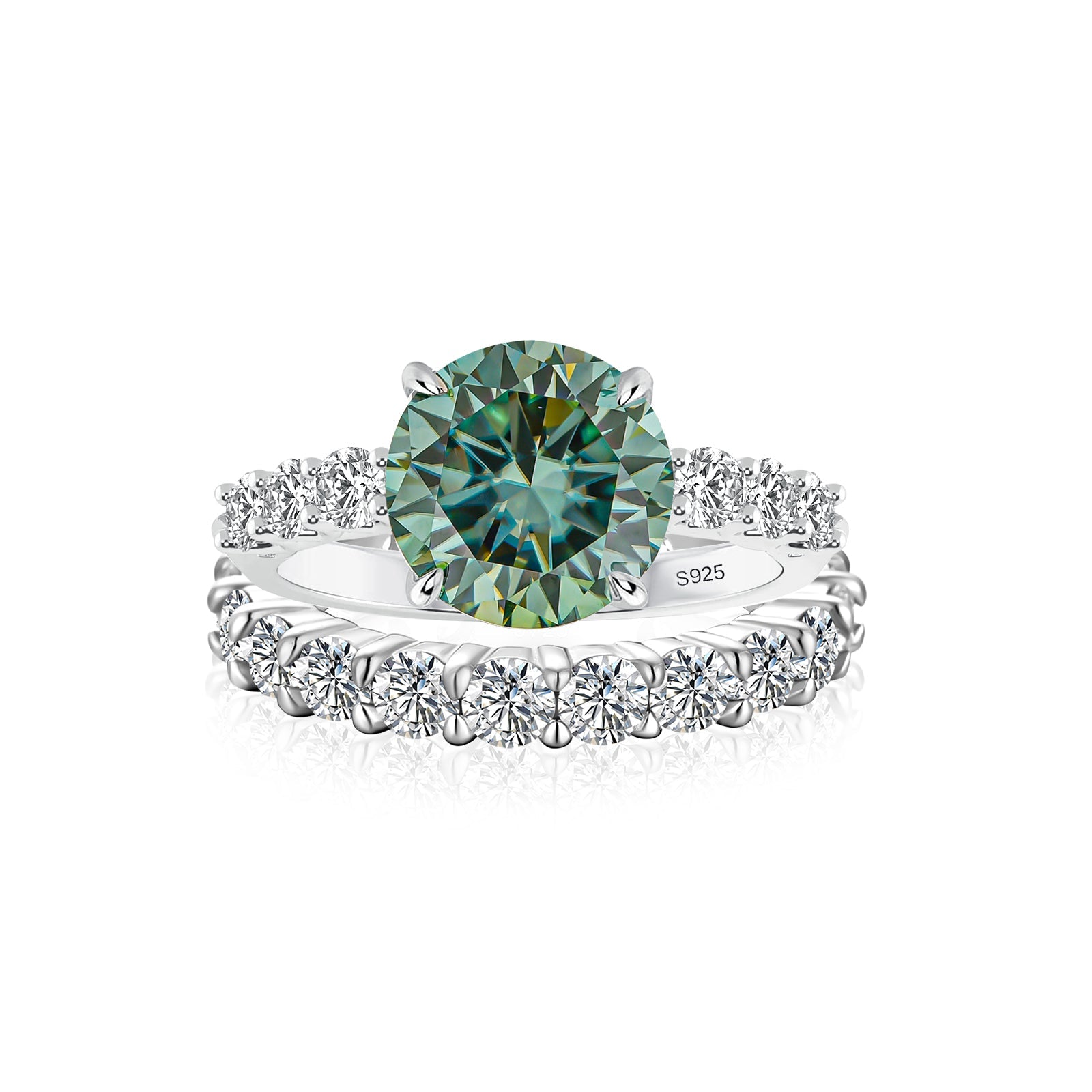Aurevyn Moissanite 4.0Ct Turquoise Round Cut Side Stone White Gold Travel Bridal Set