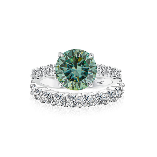 Aurevyn Moissanite 4.0Ct Turquoise Round Cut Side Stone White Gold Travel Bridal Set