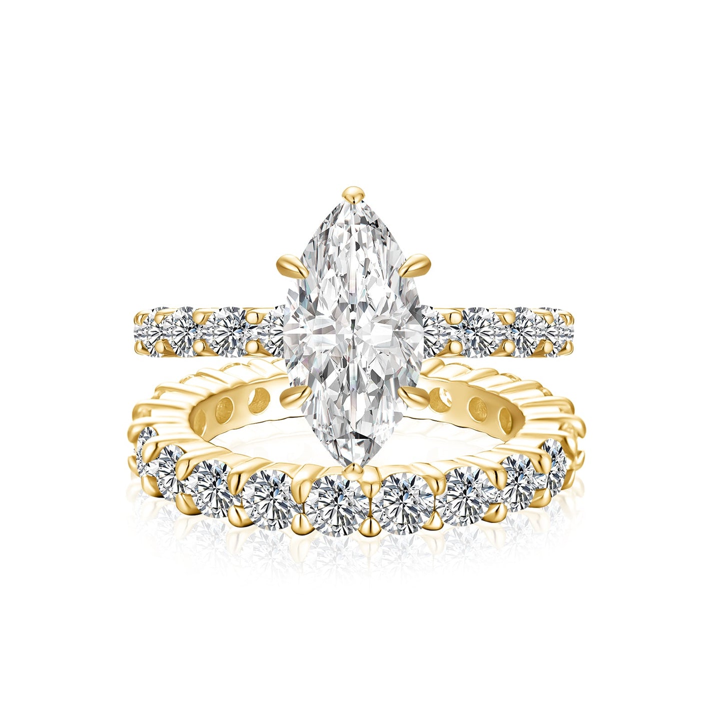 Aurevyn Moissanite 3.0Ct Marquise Side Stone Yellow Gold Travel Bridal Set