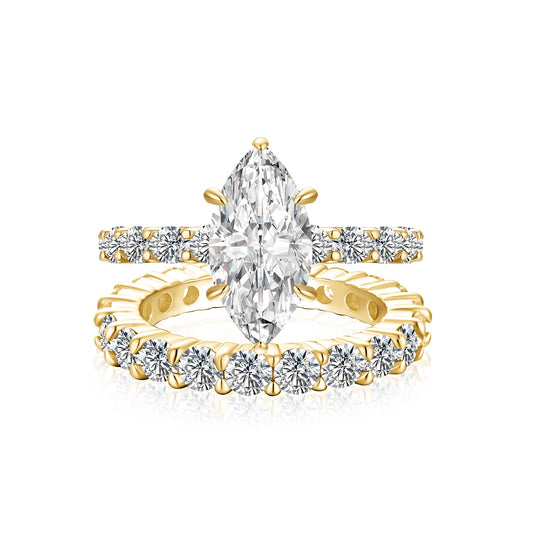 Aurevyn Moissanite 3.0Ct Marquise Side Stone Yellow Gold Travel Bridal Set