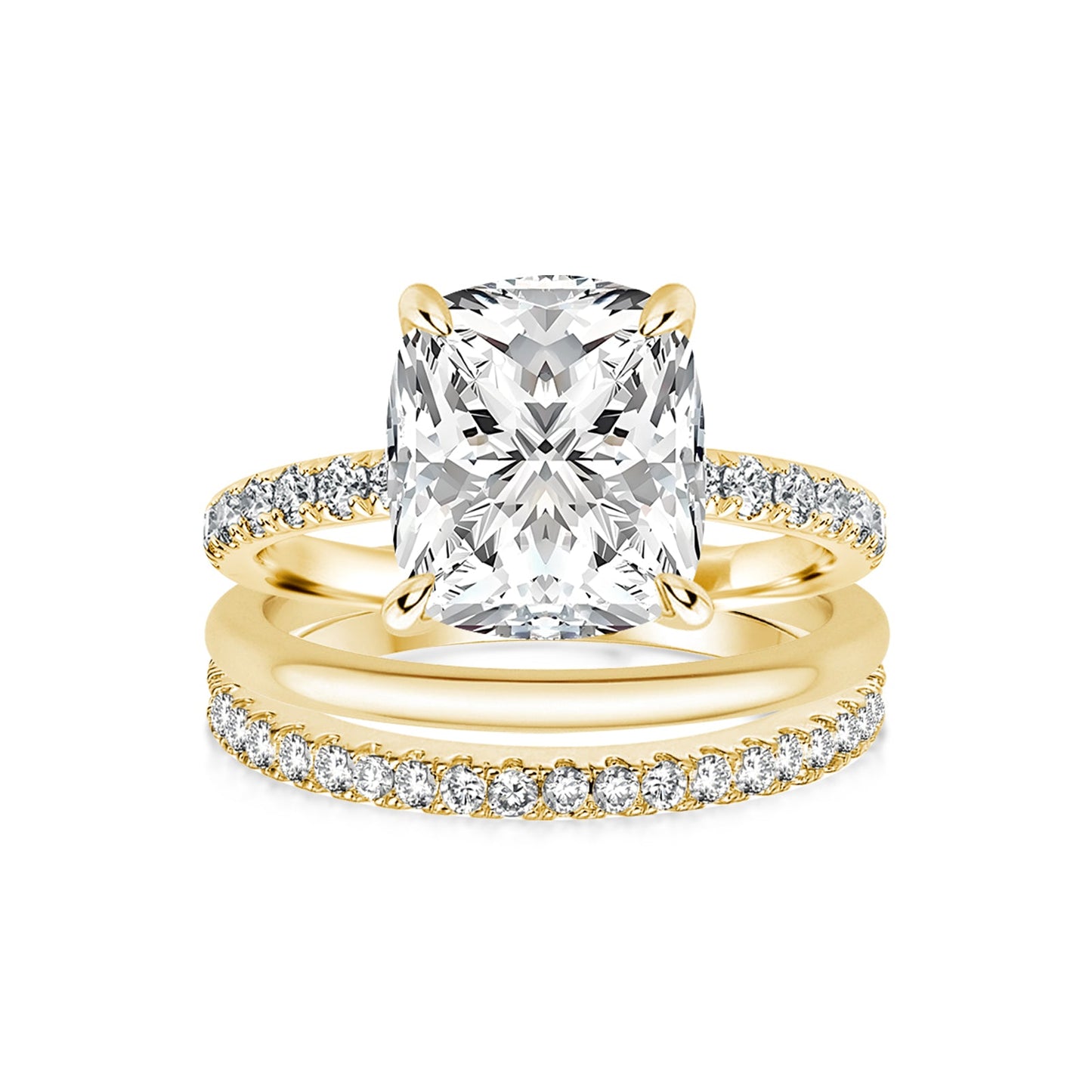 Aurevyn Moissanite 3.0Ct Cushion Cut Yellow Gold Travel Bridal Set