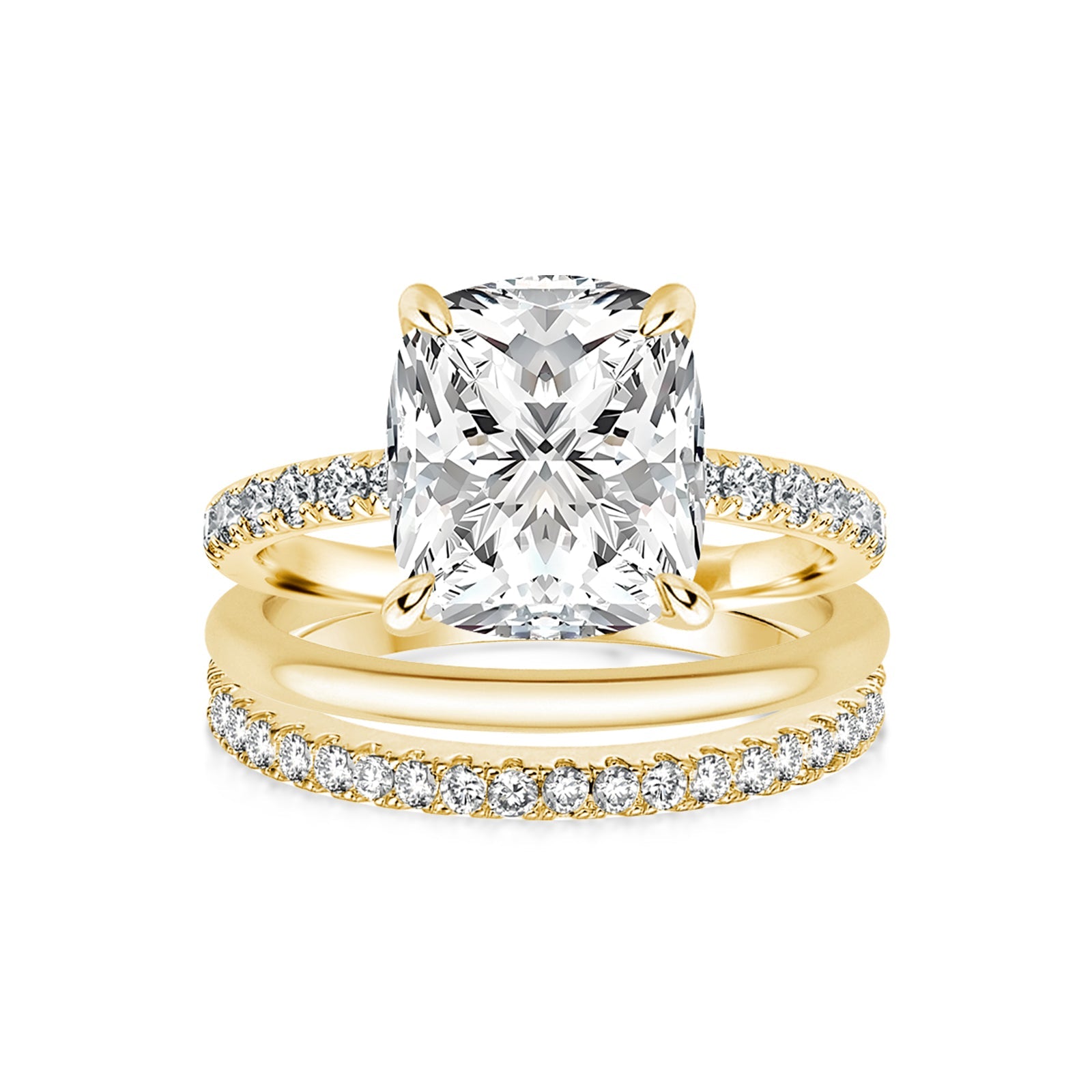 Aurevyn Moissanite 3.0Ct Cushion Cut Yellow Gold Travel Bridal Set