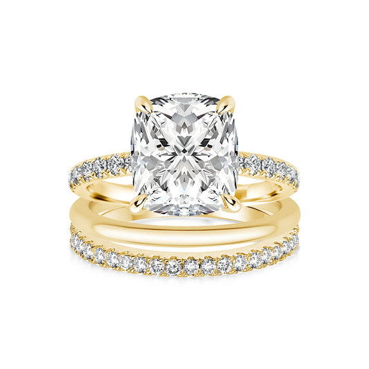 Aurevyn Moissanite 3.0Ct Cushion Cut Yellow Gold Travel Bridal Set