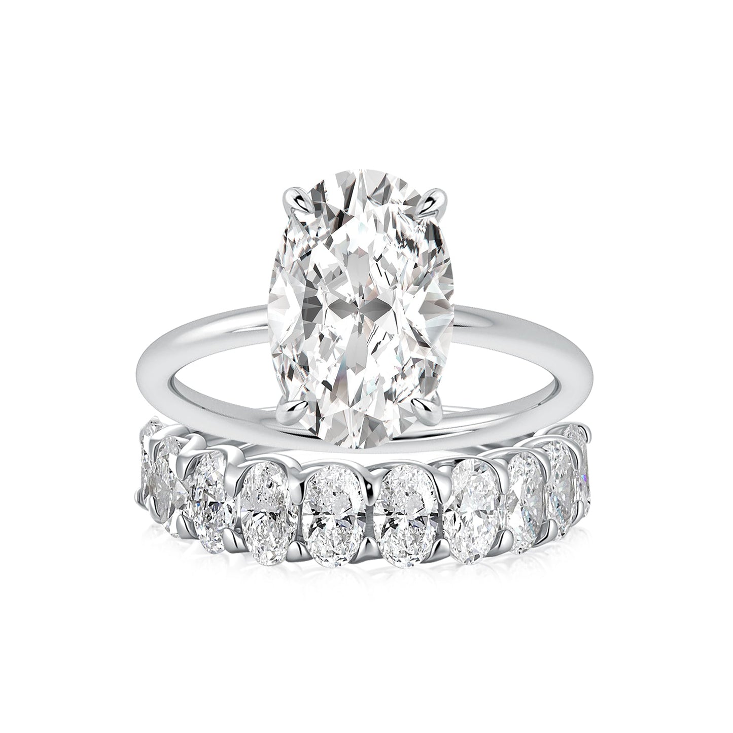 Aurevyn Moissanite 4.0Ct Solitaire Oval Cut Engagement Ring with Half Oval Cut Wedding Band