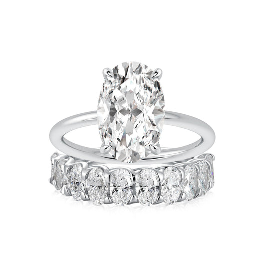Aurevyn Moissanite 4.0Ct Solitaire Oval Cut Engagement Ring with Half Oval Cut Wedding Band