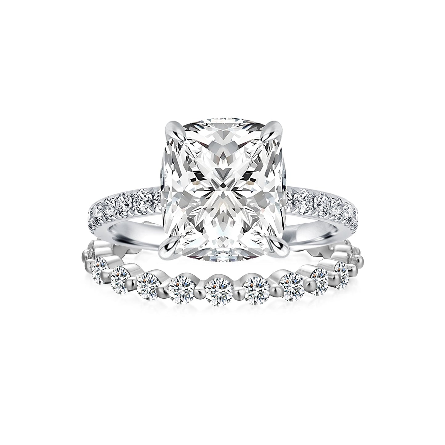 Aurevyn Moissanite 3.0 Ct Cushion Cut White Gold Bridal Ring Set