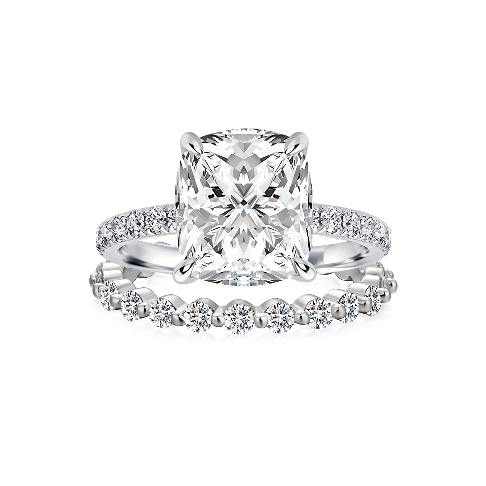 Aurevyn Moissanite 3.0 Ct Cushion Cut White Gold Bridal Ring Set