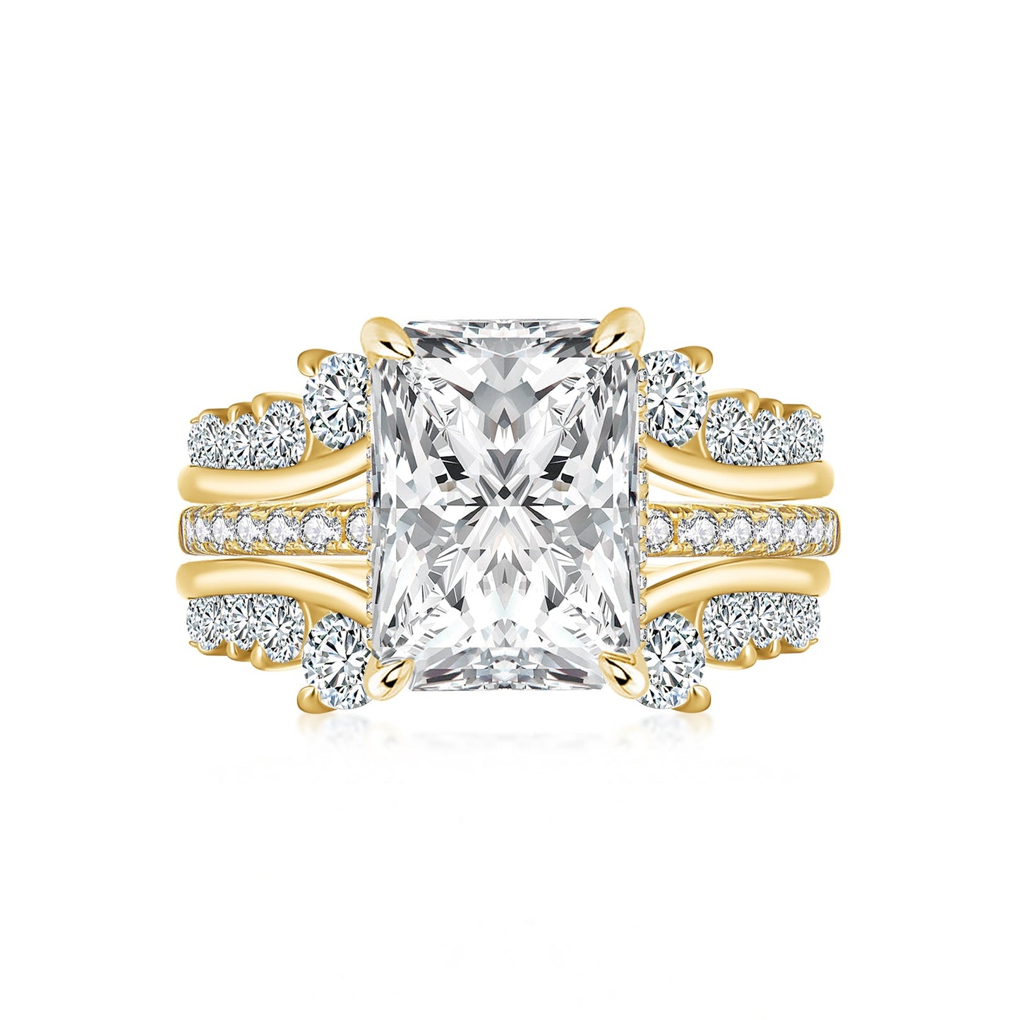 Aurevyn Moissanite 3.5Ct Radiant Cut Yellow Gold Wedding Ring with Enhancer Ring