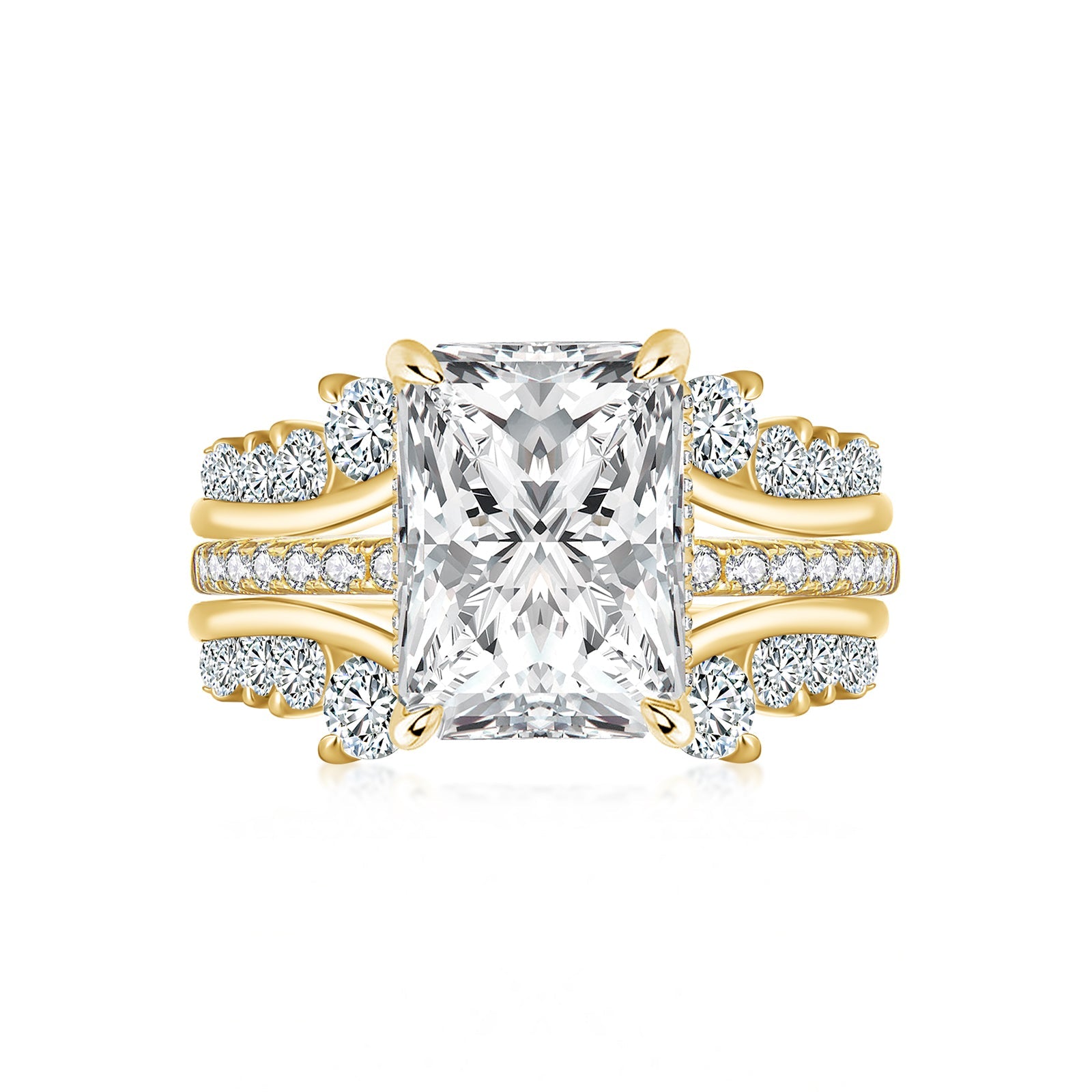 Aurevyn Moissanite 3.5Ct Radiant Cut Yellow Gold Wedding Ring with Enhancer Ring