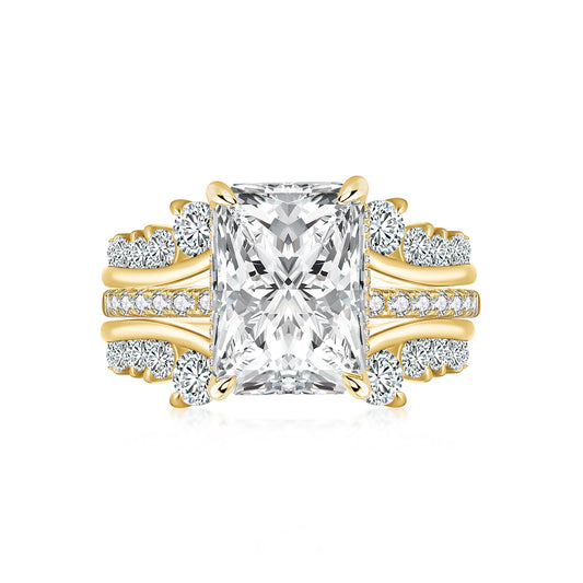 Aurevyn Moissanite 3.5Ct Radiant Cut Yellow Gold Wedding Ring with Enhancer Ring