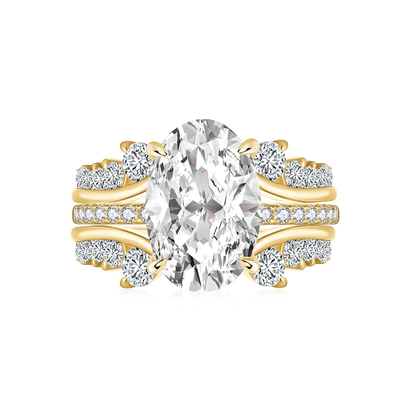 Aurevyn Moissanite 4.0Ct Oval Cut Yellow Gold Wedding Ring with Enhancer Ring