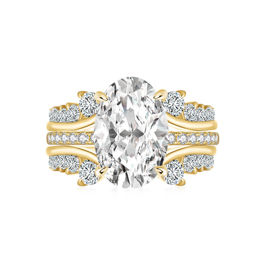 Aurevyn Moissanite 4.0Ct Oval Cut Yellow Gold Wedding Ring with Enhancer Ring