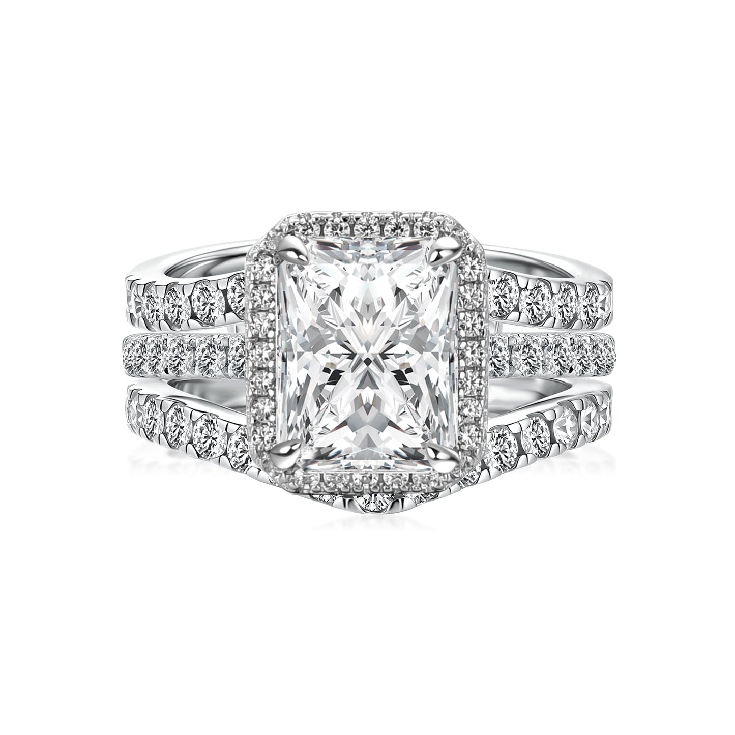 Aurevyn Moissanite 3.0Ct Halo Radiant Cut White Gold Wedding Ring with Enhancer Ring