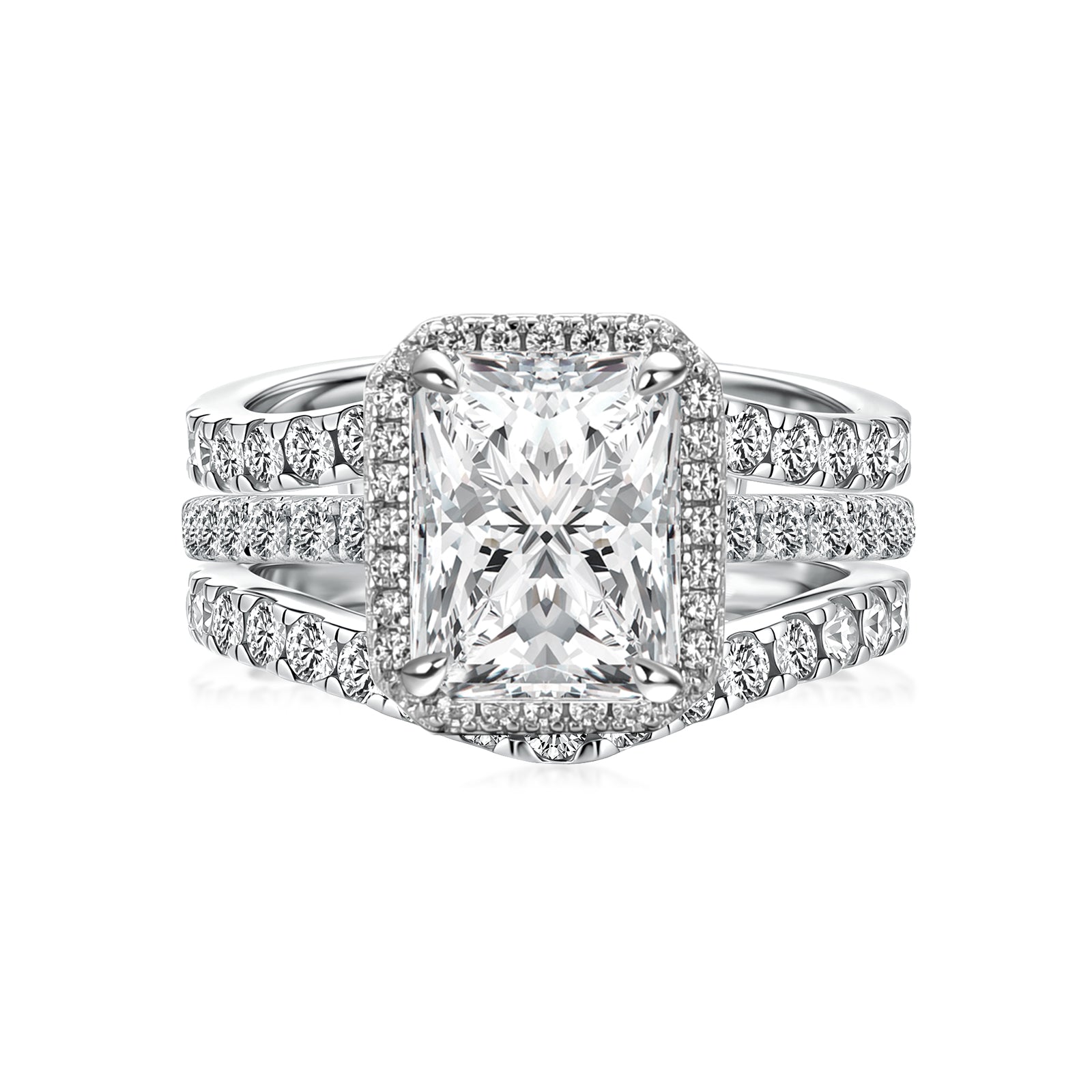 Aurevyn Moissanite 3.0Ct Halo Radiant Cut White Gold Wedding Ring with Enhancer Ring