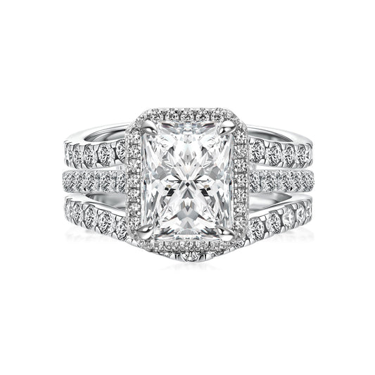 Aurevyn Moissanite 3.0Ct Halo Radiant Cut White Gold Wedding Ring with Enhancer Ring