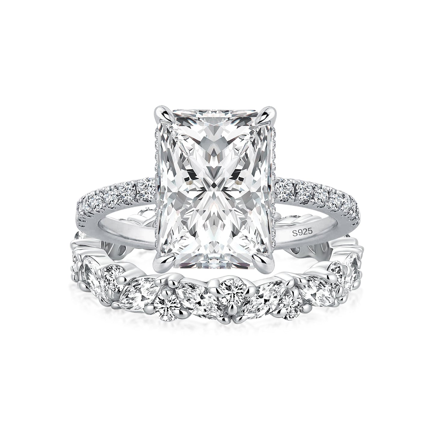 Aurevyn Moissanite 3.5Ct Radiant Cut White Gold Wedding Ring with Round & Marquise Cut Wedding Ring