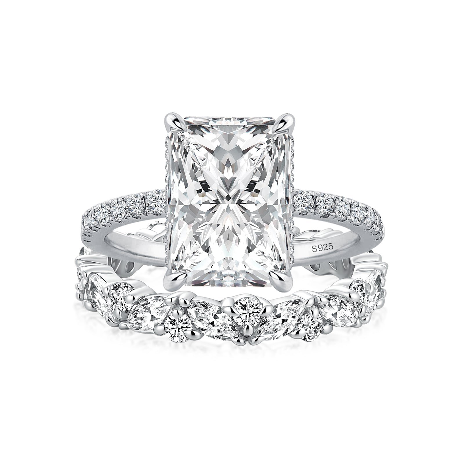 Aurevyn Moissanite 3.5Ct Radiant Cut White Gold Wedding Ring with Round & Marquise Cut Wedding Ring
