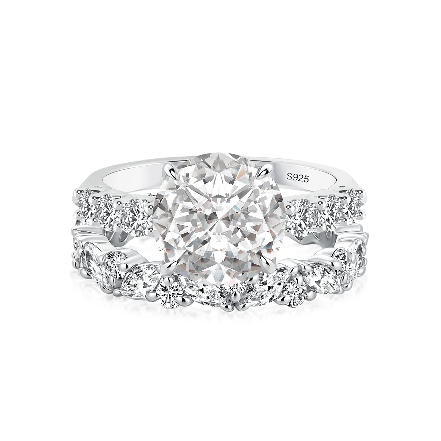 Aurevyn Moissanite 4.0Ct Round Cut White Gold  White/ Green Wedding Ring with Round & Marquise Cut Wedding Ring