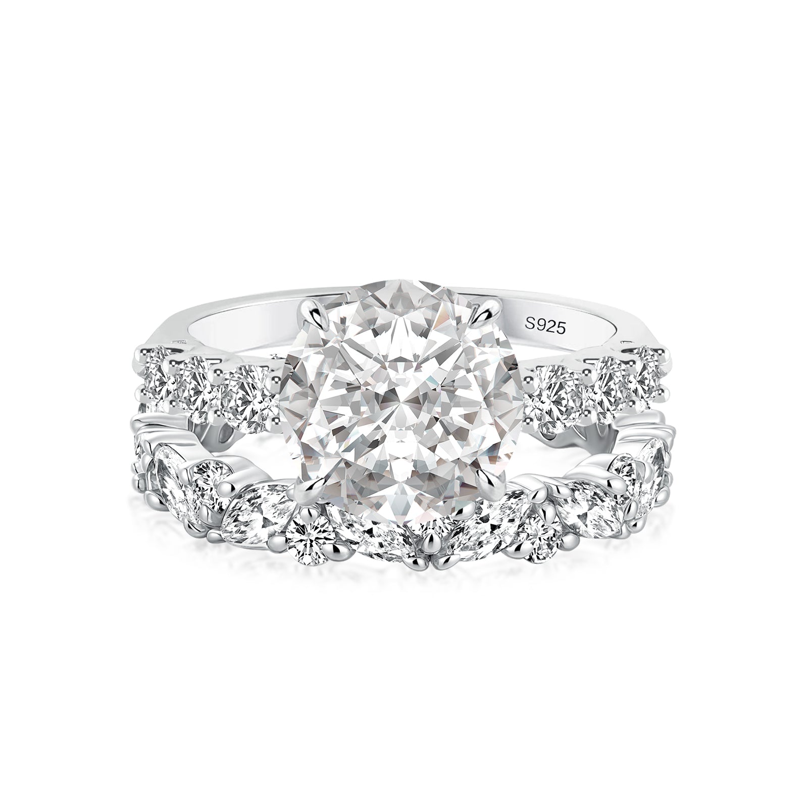 Aurevyn Moissanite 4.0Ct Round Cut White Gold  White/ Green Wedding Ring with Round & Marquise Cut Wedding Ring