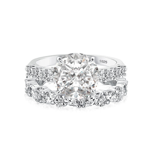 Aurevyn Moissanite 4.0Ct Round Cut White Gold  White/ Green Wedding Ring with Round & Marquise Cut Wedding Ring