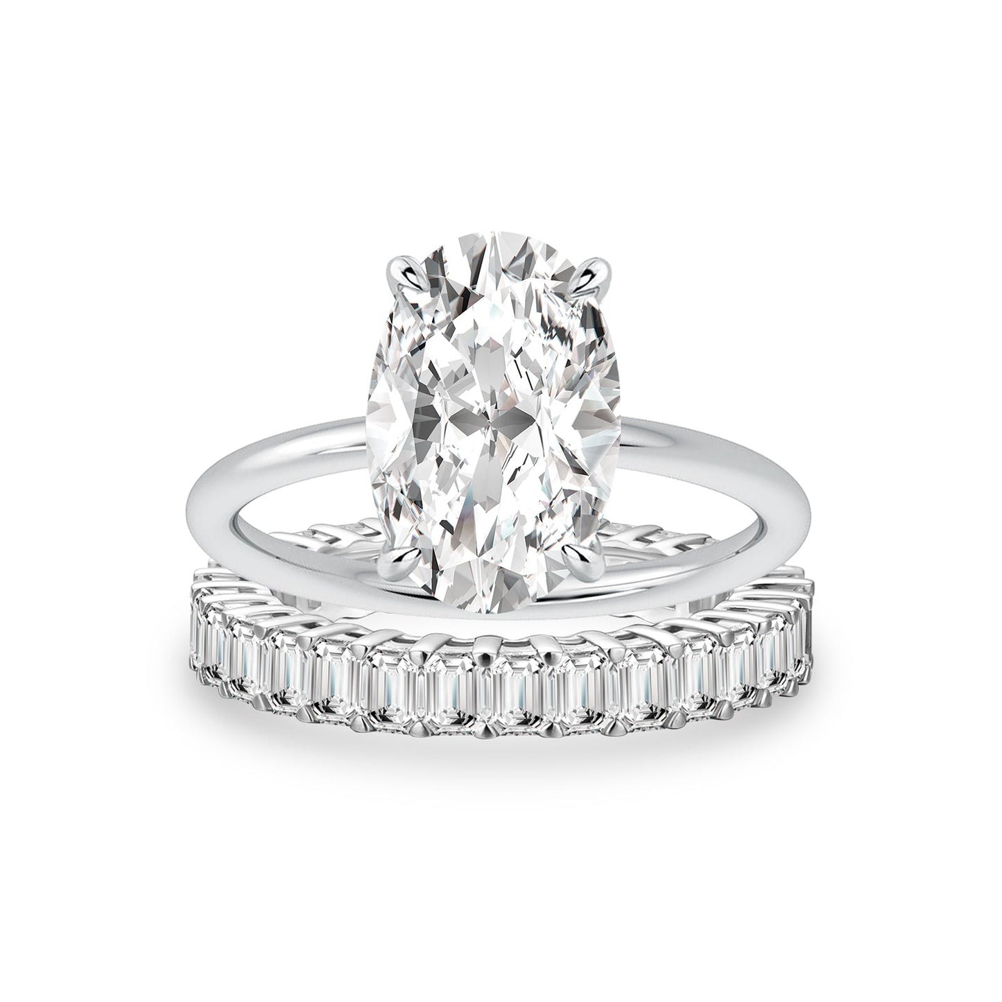 Aurevyn Moissanite 4.0Ct Solitaire Oval Cut/3.5Ct Emerald Cut White Gold Wedding Ring with Emerald Cut Wedding Ring