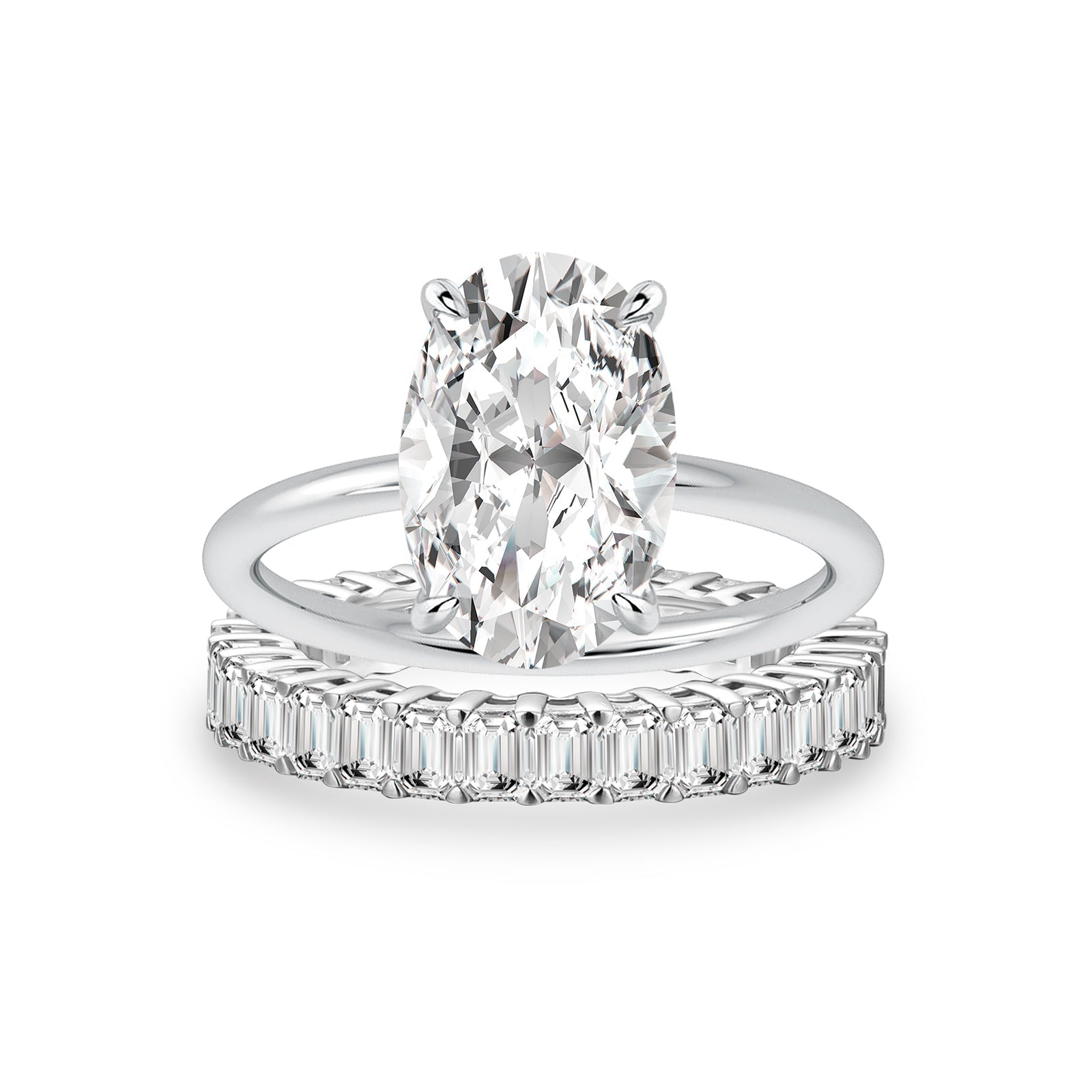 Aurevyn Moissanite 4.0Ct Solitaire Oval Cut/3.5Ct Emerald Cut White Gold Wedding Ring with Emerald Cut Wedding Ring