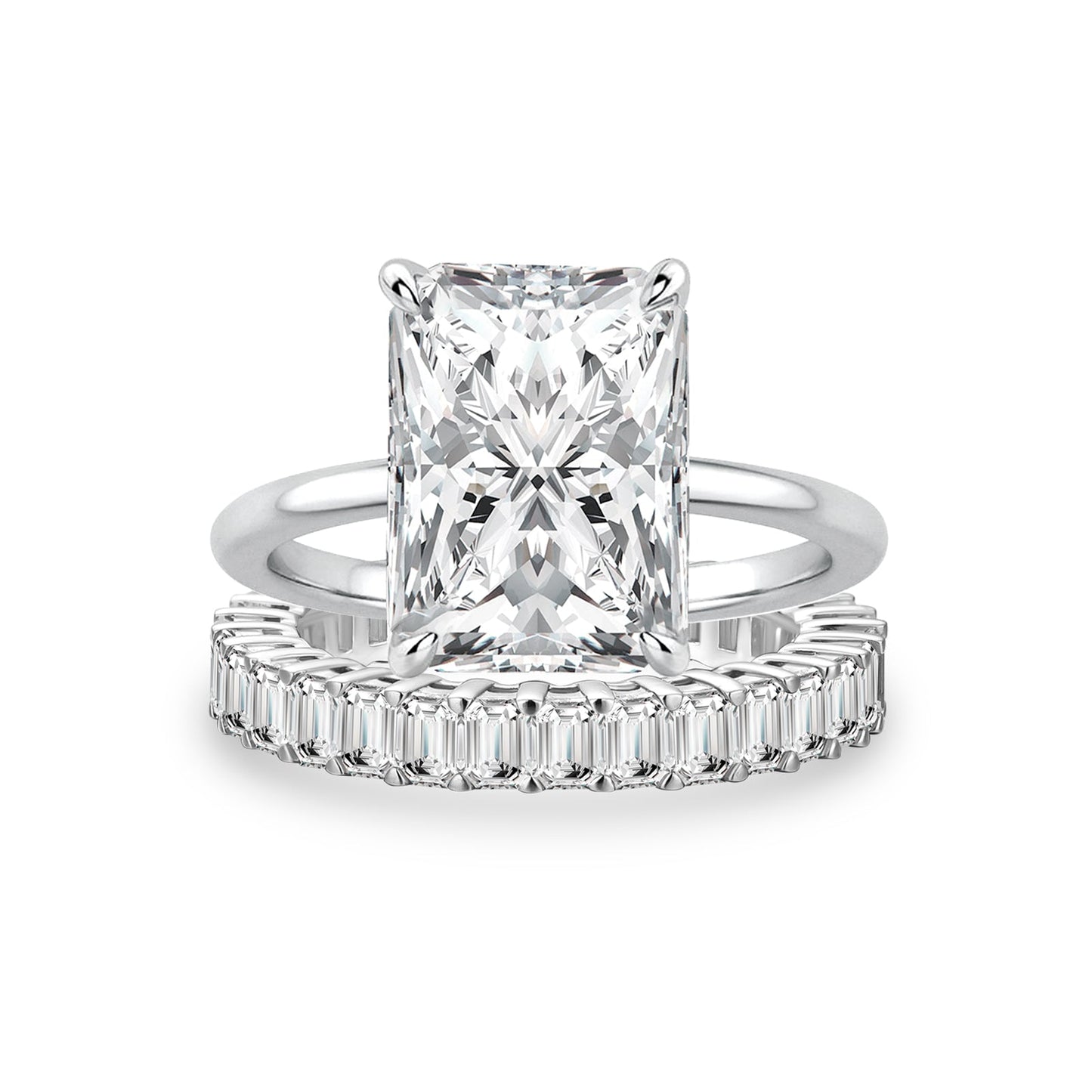 Aurevyn Moissanite 4.5Ct Solitaire Radiant Cut White Gold Wedding Ring with Emerald Cut Wedding Ring