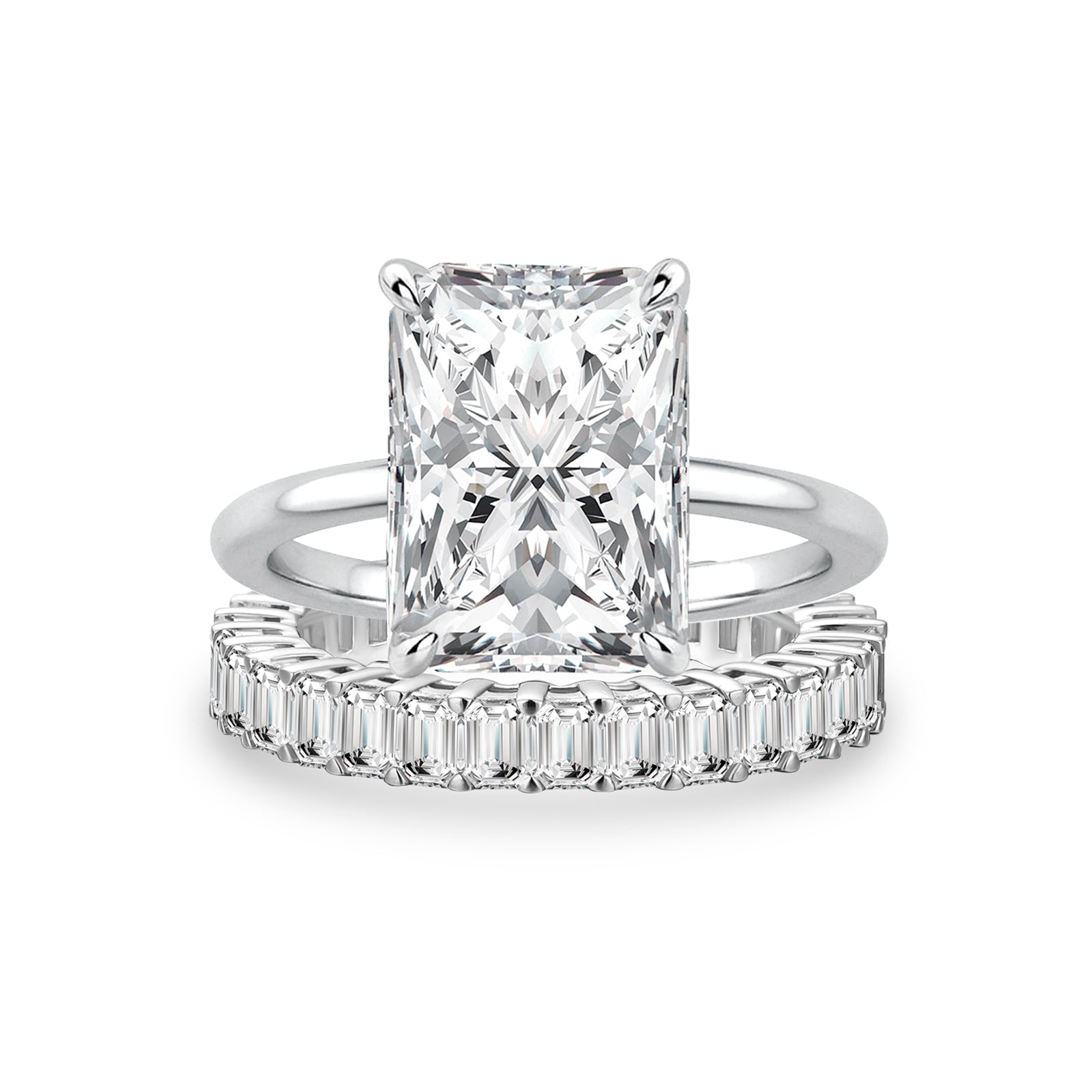 Aurevyn Moissanite 4.5Ct Solitaire Radiant Cut White Gold Wedding Ring with Emerald Cut Wedding Ring