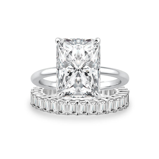Aurevyn Moissanite 4.5Ct Solitaire Radiant Cut White Gold Wedding Ring with Emerald Cut Wedding Ring