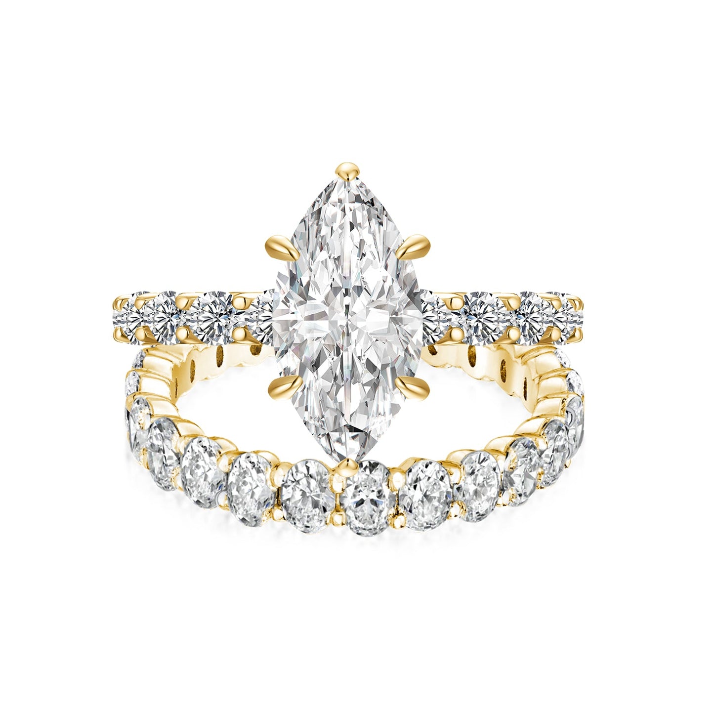 Aurevyn Moissanite 3.0Ct Marquise Cut Yellow Gold Wedding Ring with Oval Cut Wedding Ring