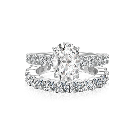 Aurevyn Moissanite 2.5Ct Oval Cut Side Stone White Gold Engagement Ring with Pavé Eternity Ring
