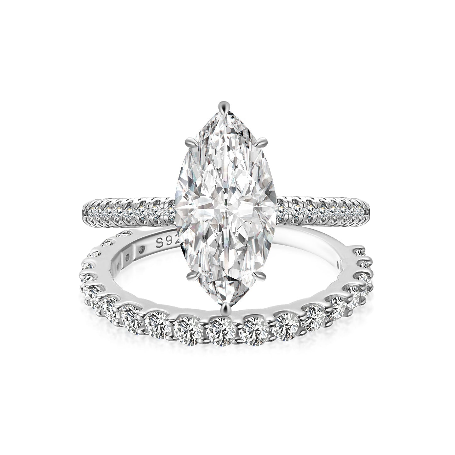 Aurevyn Moissanite 3.0Ct Marquise Cut Pave Three-Sided Band Bridal Ring Set
