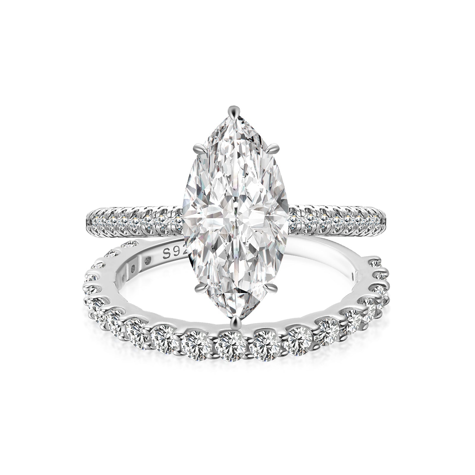 Aurevyn Moissanite 3.0Ct Marquise Cut Pave Three-Sided Band Bridal Ring Set