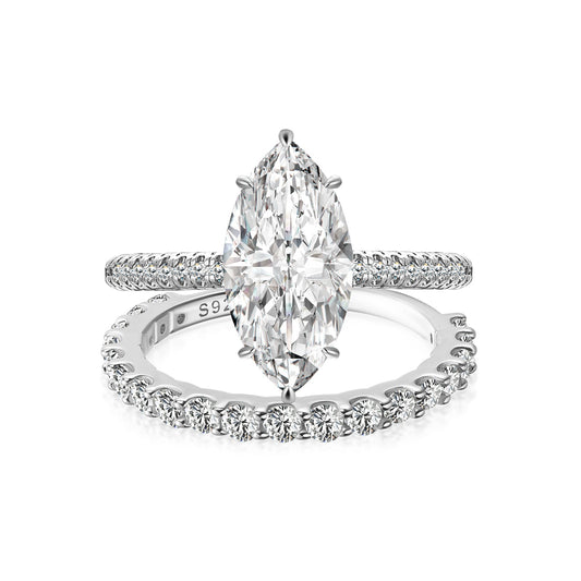 Aurevyn Moissanite 3.0Ct Marquise Cut Pave Three-Sided Band Bridal Ring Set